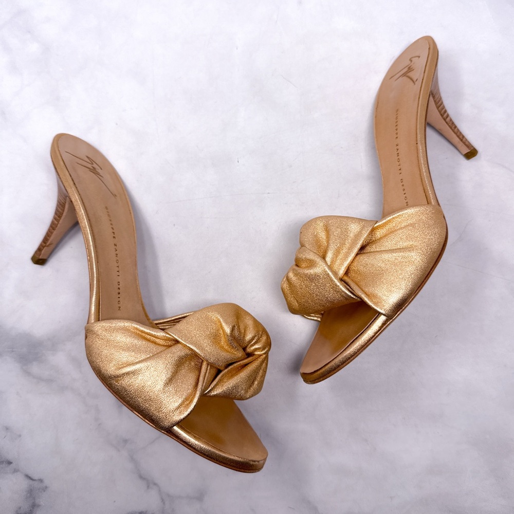 Giuseppe Zanotti Vintage Y2K Taz 70 Rose Gold Leather Knot Mule Sandal Heels 40 - Picture 2 of 16